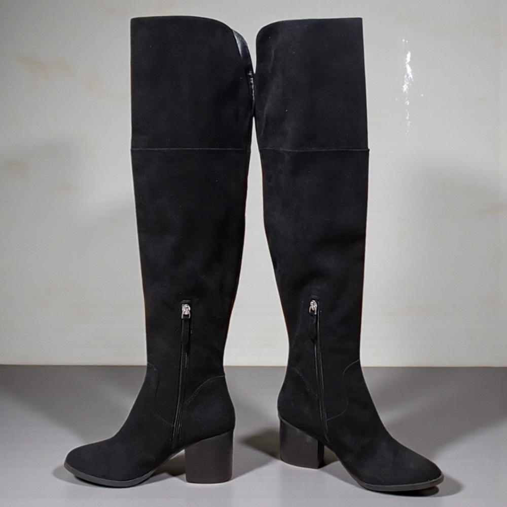 BP NORDSTROM Luke OTK Boots 6 Black Vegan Suede Over the Knee Fold Down Tall - Picture 4 of 13